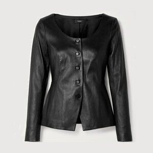 Theory Scoop Neck Lamb Leather Jacket, US00